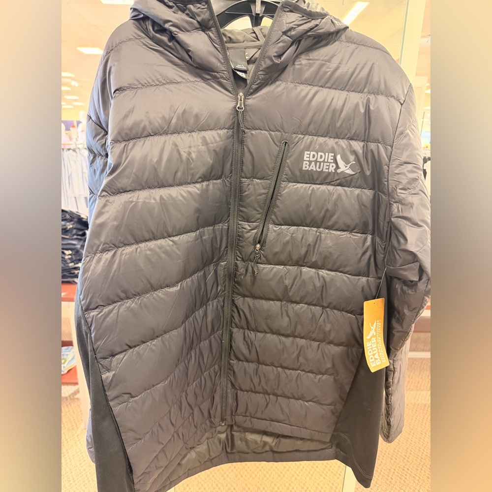 Eddie Bauer Men's Dark Gray Hooded Quilted Puffer Jacket